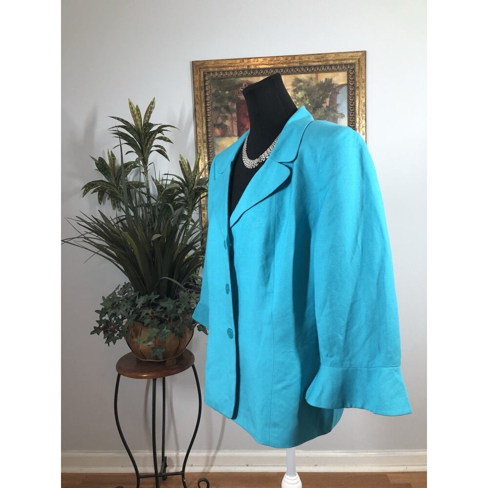 Le Suit Blue Women Jacket 3/4 Sleeve Size 16 Linen Clueless Preppy Office Siren - Picture 4 of 9